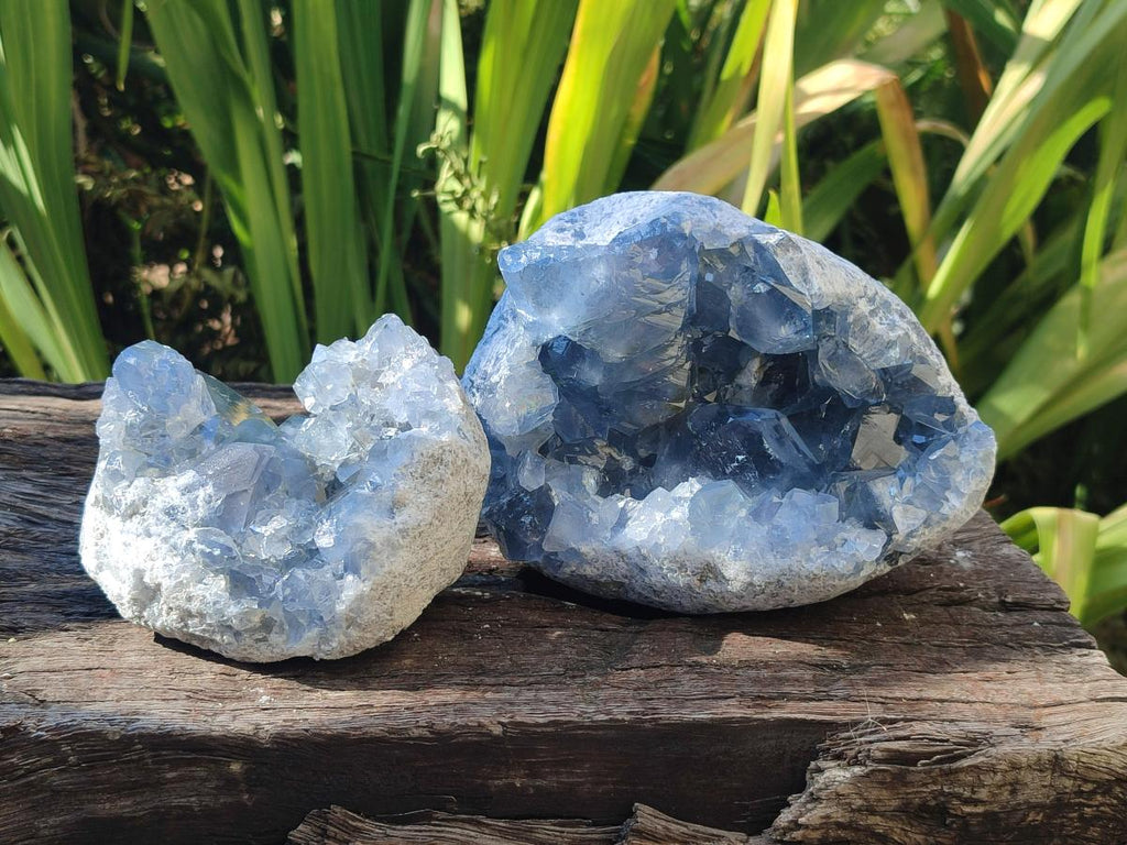 Natural Blue Celestite Cluster Specimens x 2 From Sakoany, Madagascar