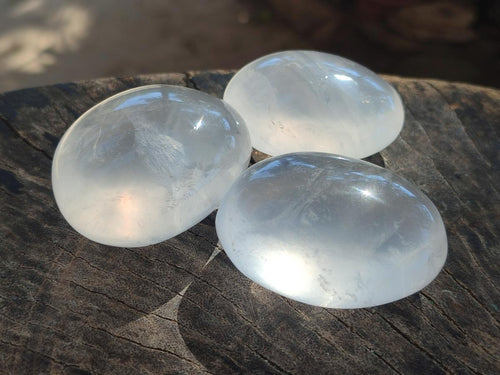 Polished Girasol Pearl Quartz Palm Stones x 24 From Ambatondrazaka, Madagascar - Toprock Gemstones and Minerals 