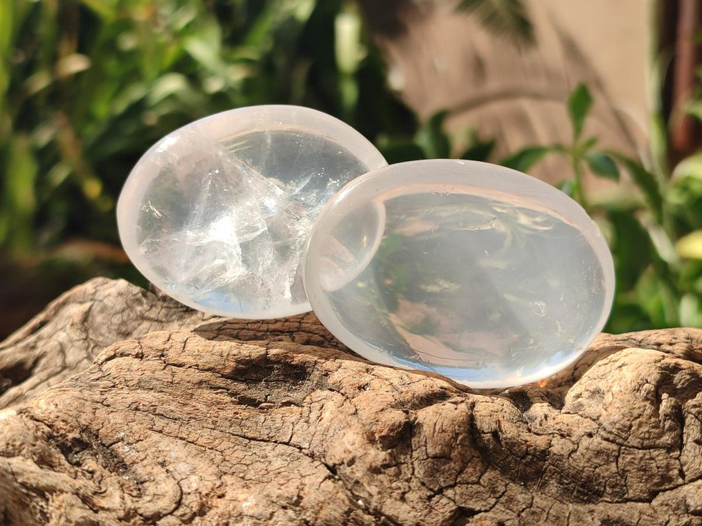 Polished Girasol Pearl Quartz Palm Stones x 24 From Ambatondrazaka, Madagascar - Toprock Gemstones and Minerals 