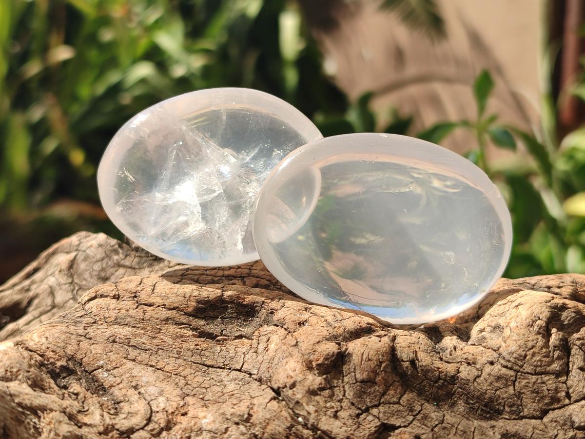 Polished Girasol Pearl Quartz Palm Stones x 24 From Ambatondrazaka, Madagascar - Toprock Gemstones and Minerals 