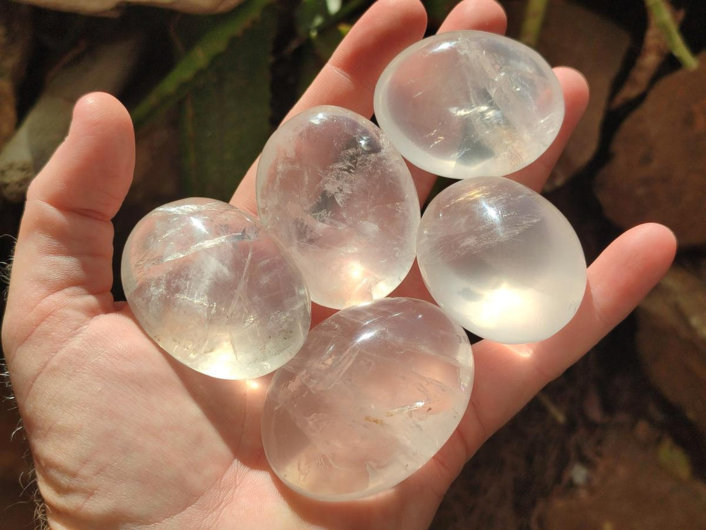 Polished Girasol Pearl Quartz Palm Stones x 24 From Ambatondrazaka, Madagascar - Toprock Gemstones and Minerals 