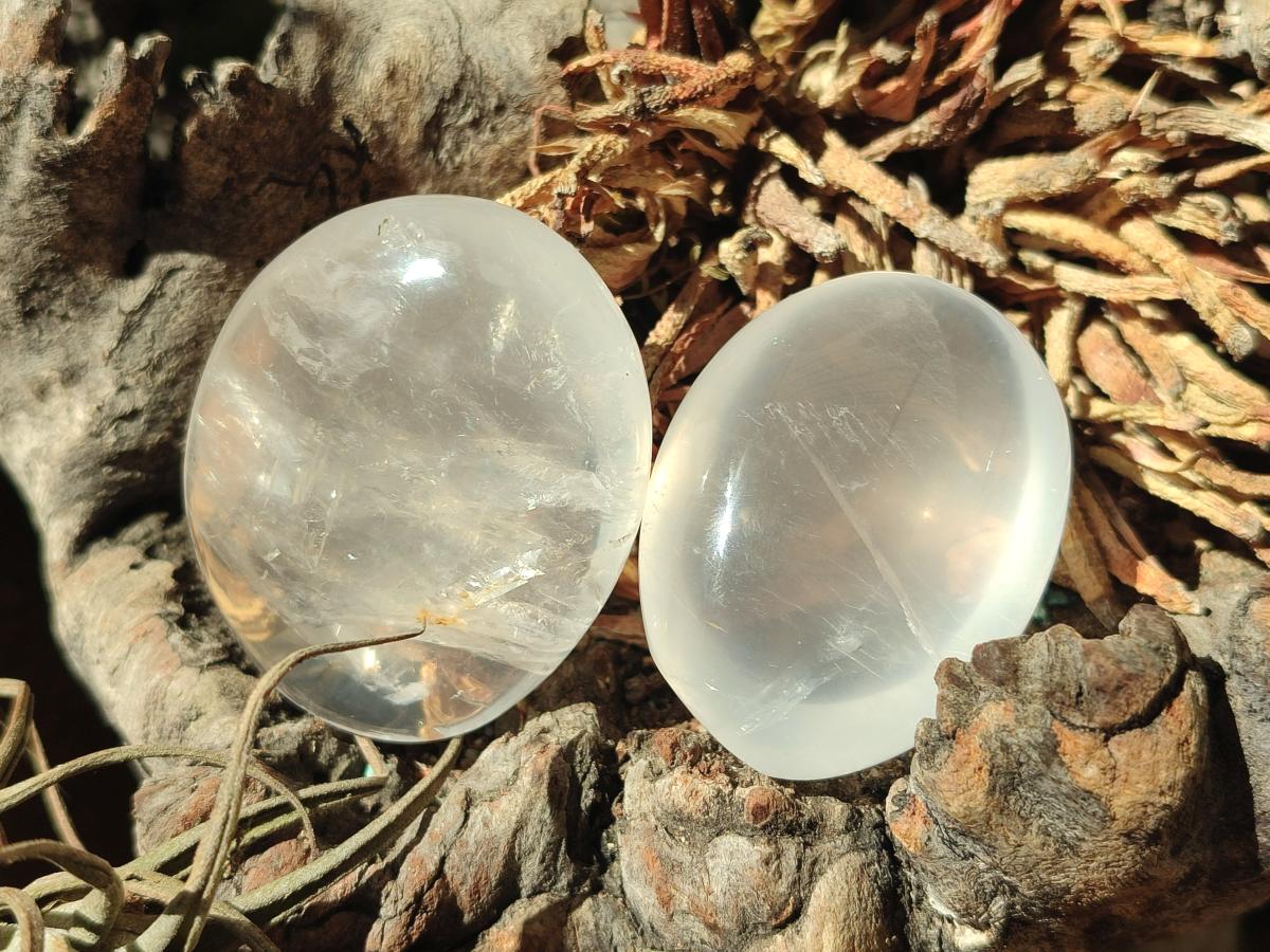 Polished Girasol Pearl Quartz Palm Stones x 24 From Ambatondrazaka, Madagascar - Toprock Gemstones and Minerals 