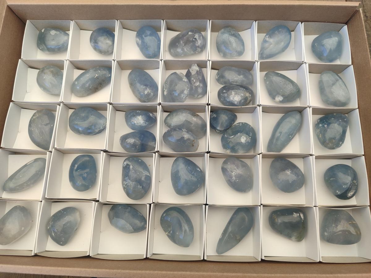 Polished Mini Blue Celestite Free Forms x 40 From Sakoany, Madagascar - Toprock Gemstones and Minerals 