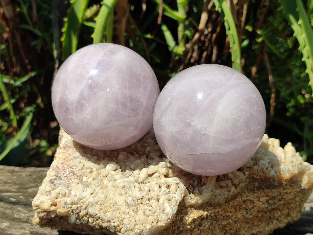 Polished Gemmy Blue Star Rose Girasol Quartz Spheres x 3 From Madagascar - Toprock Gemstones and Minerals 