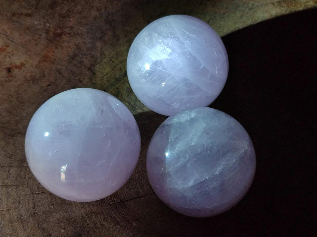Polished Gemmy Blue Star Rose Girasol Quartz Spheres x 3 From Madagascar - Toprock Gemstones and Minerals 