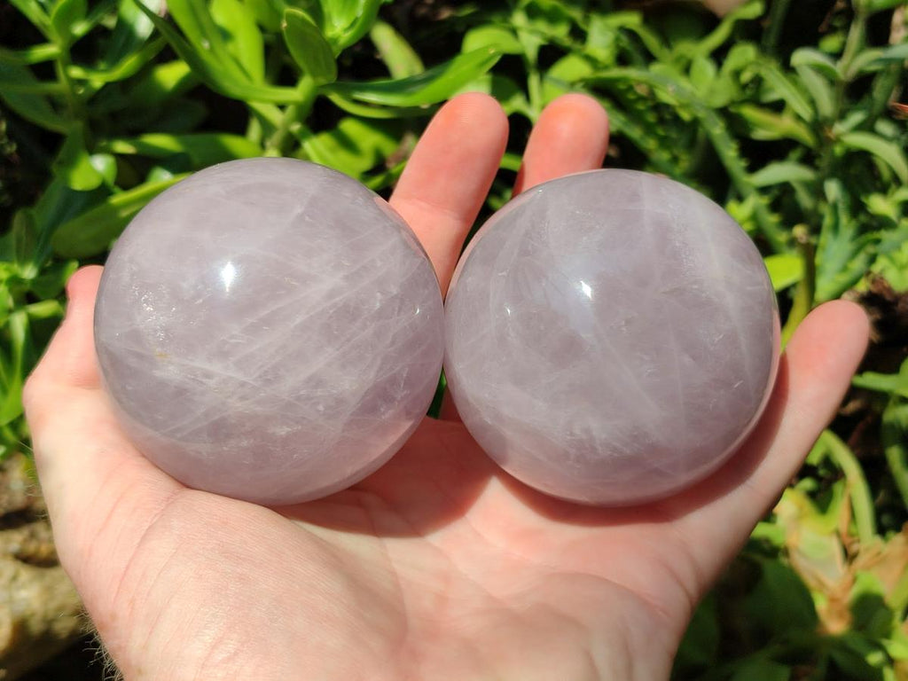 Polished Gemmy Blue Star Rose Girasol Quartz Spheres x 3 From Madagascar - Toprock Gemstones and Minerals 
