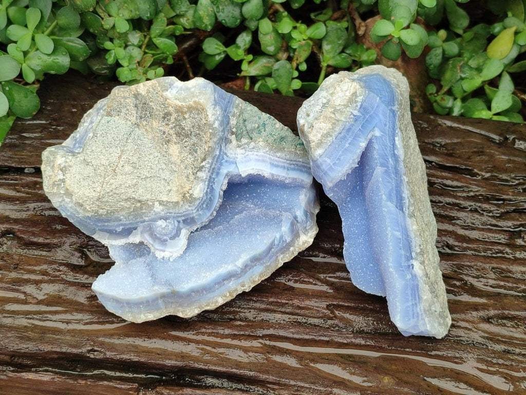 Natural Blue Lace Agate Geode Specimens x 2 From Nsanje, Malawi - Toprock Gemstones and Minerals 