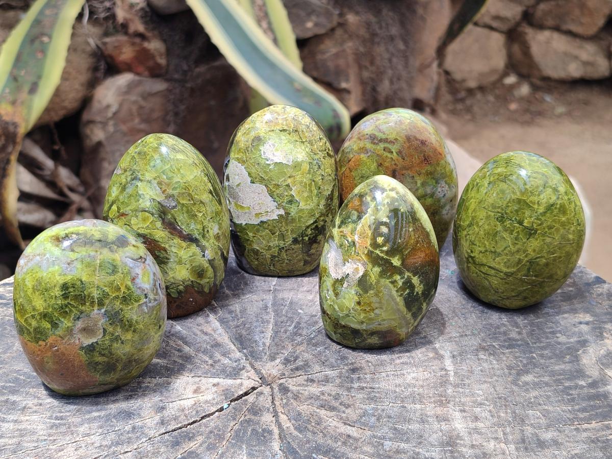 Polished Green Opal Standing Free Forms x 6 From Betroka, Madagascar - Toprock Gemstones and Minerals 