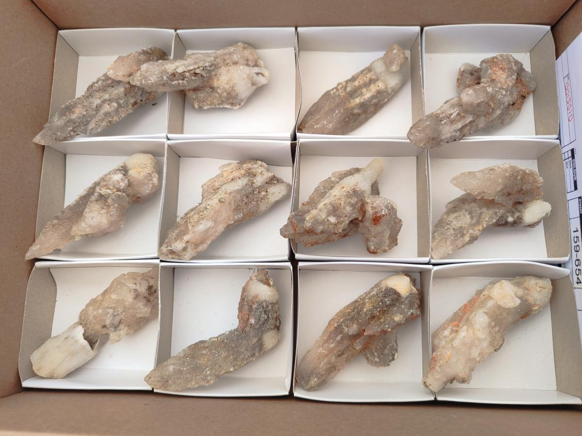 Natural Drusy Quartz Coated Spearhead Calcite Crystals x 12 From Albert's Mountain, Lesotho - Toprock Gemstones and Minerals 