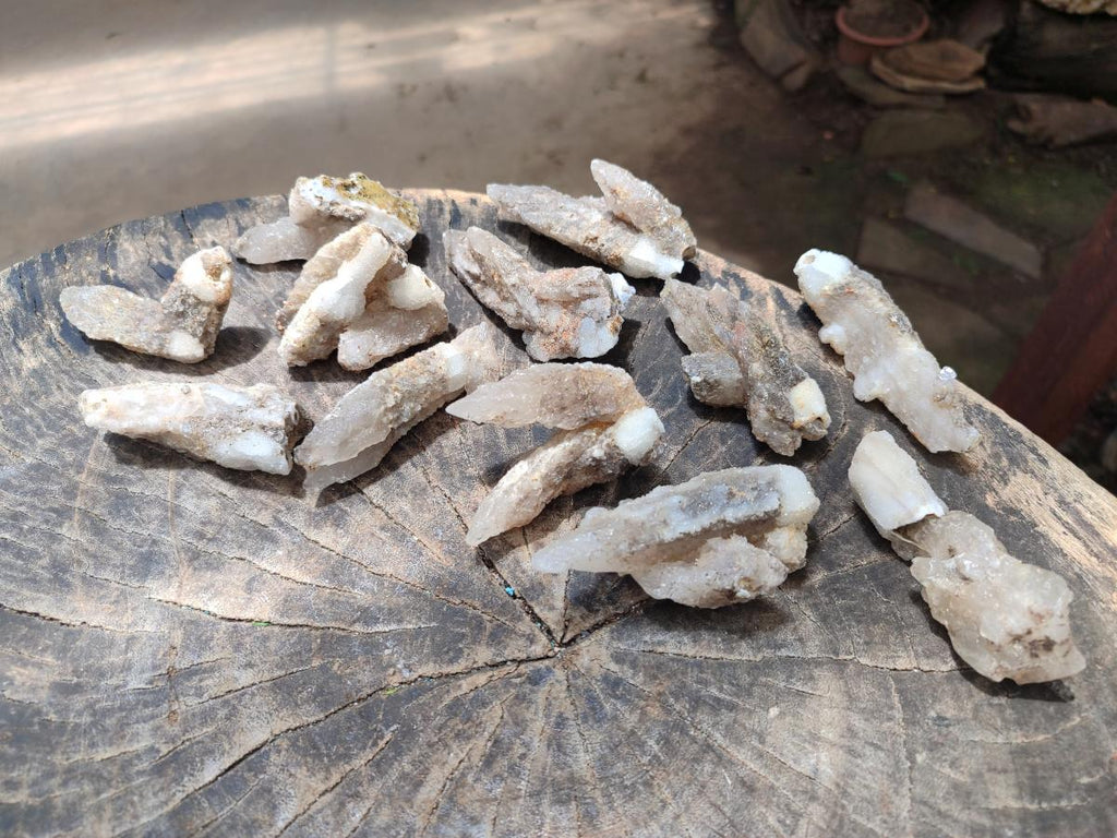 Natural Drusy Quartz Coated Spearhead Calcite Crystals x 12 From Albert's Mountain, Lesotho - Toprock Gemstones and Minerals 