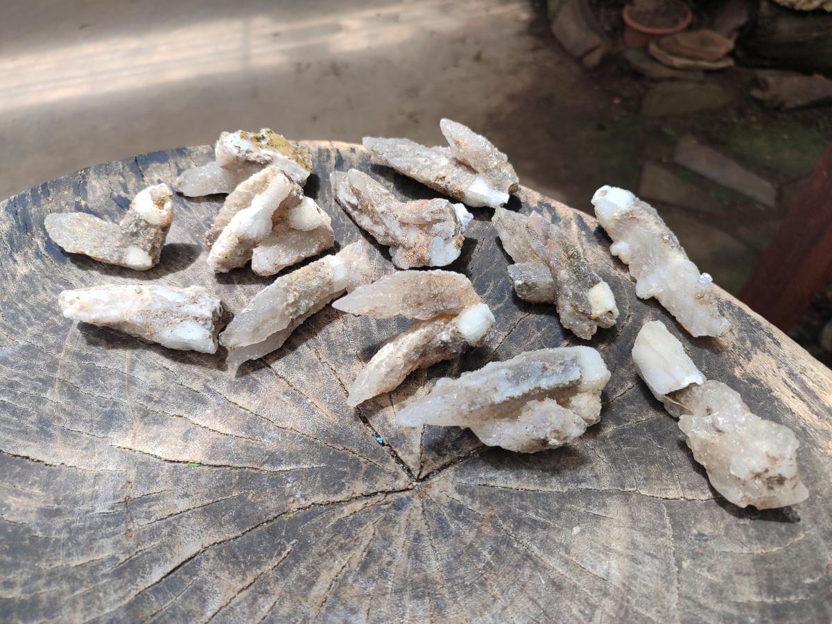 Natural Drusy Quartz Coated Spearhead Calcite Crystals x 12 From Albert's Mountain, Lesotho - Toprock Gemstones and Minerals 