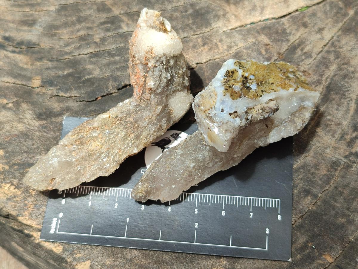 Natural Drusy Quartz Coated Spearhead Calcite Crystals x 12 From Albert's Mountain, Lesotho - Toprock Gemstones and Minerals 