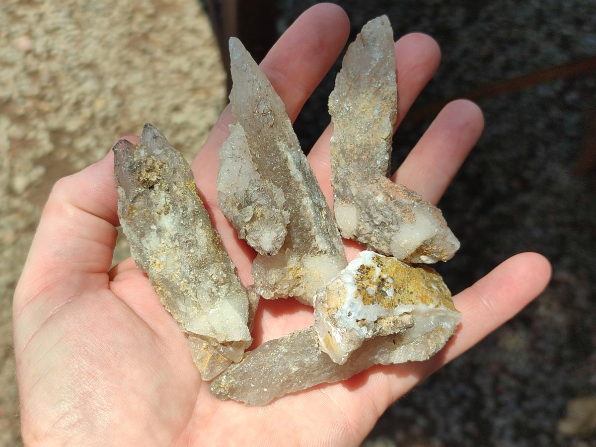 Natural Drusy Quartz Coated Spearhead Calcite Crystals x 12 From Albert's Mountain, Lesotho - Toprock Gemstones and Minerals 