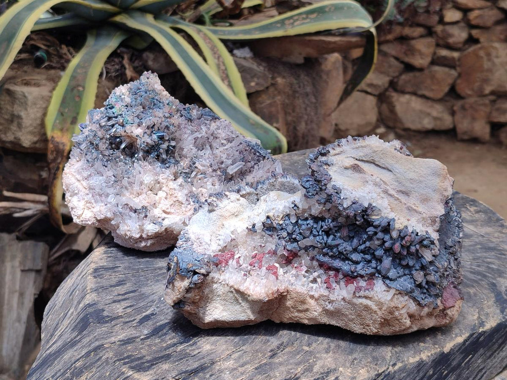 Natural Blacknite Quartz Cluster Specimens x 2 From Madagascar - Toprock Gemstones and Minerals 