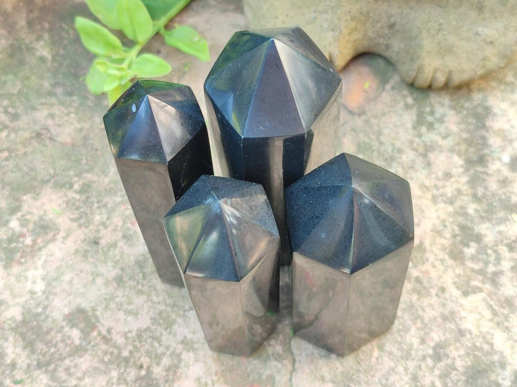 Polished Black Basalt Display Crystals x 6 From Madagascar - Toprock Gemstones and Minerals 