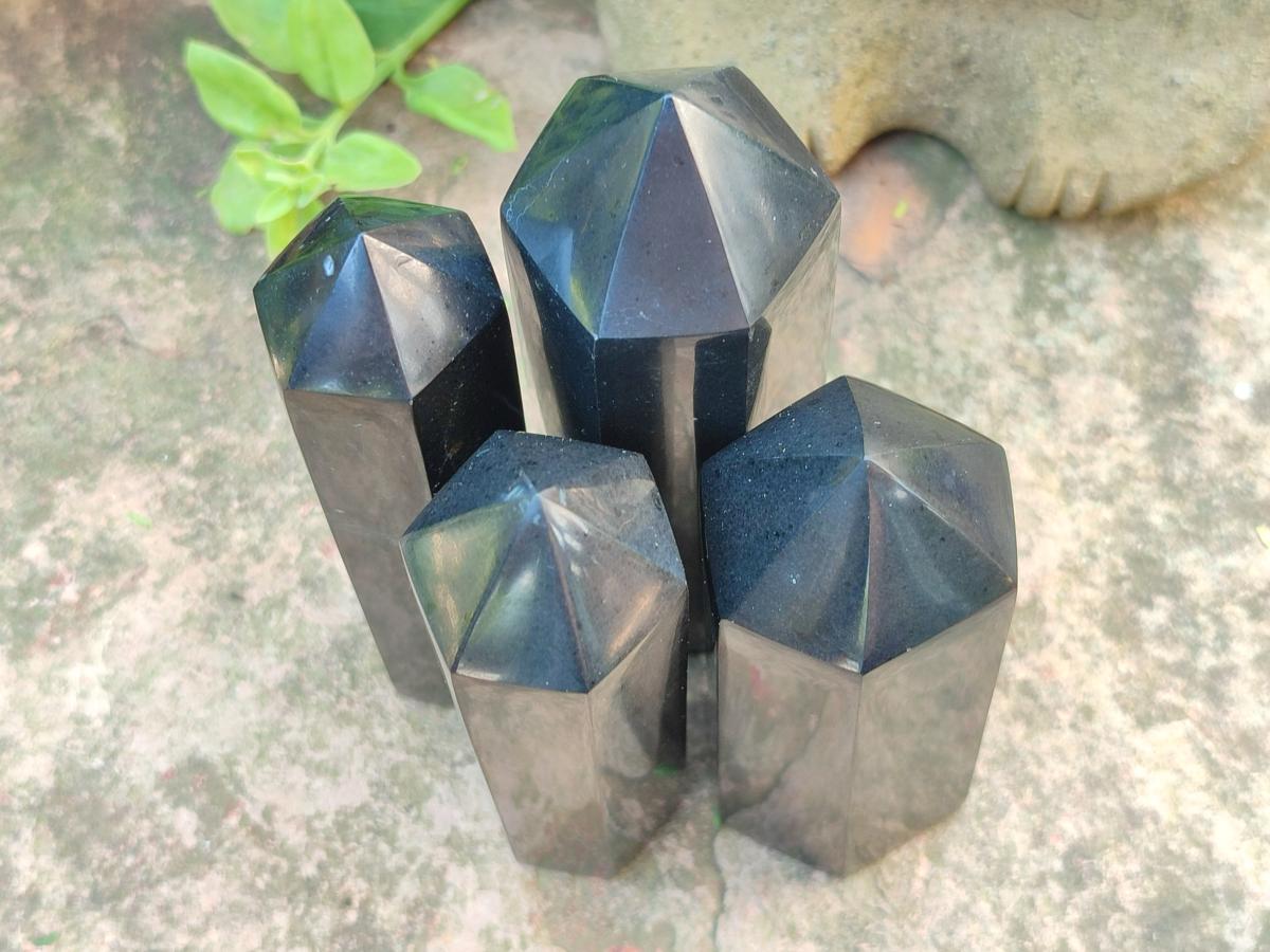 Polished Black Basalt Display Crystals x 6 From Madagascar - Toprock Gemstones and Minerals 