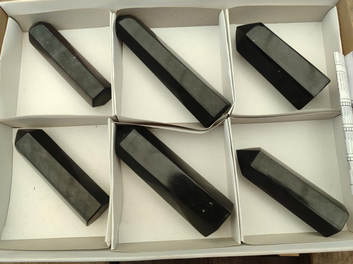 Polished Black Basalt Display Crystals x 6 From Madagascar - Toprock Gemstones and Minerals 