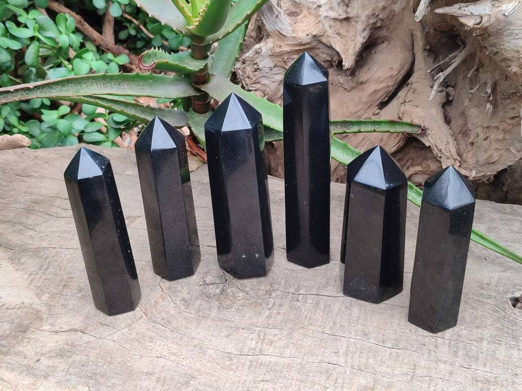 Polished Black Basalt Display Crystals x 6 From Madagascar - Toprock Gemstones and Minerals 