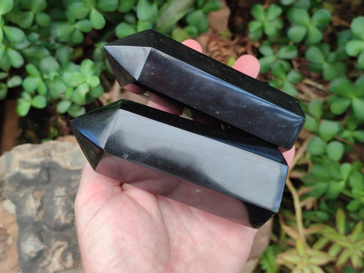 Polished Black Basalt Display Crystals x 6 From Madagascar - Toprock Gemstones and Minerals 