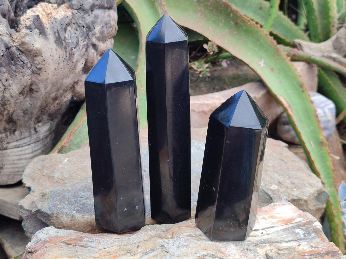 Polished Black Basalt Display Crystals x 6 From Madagascar - Toprock Gemstones and Minerals 