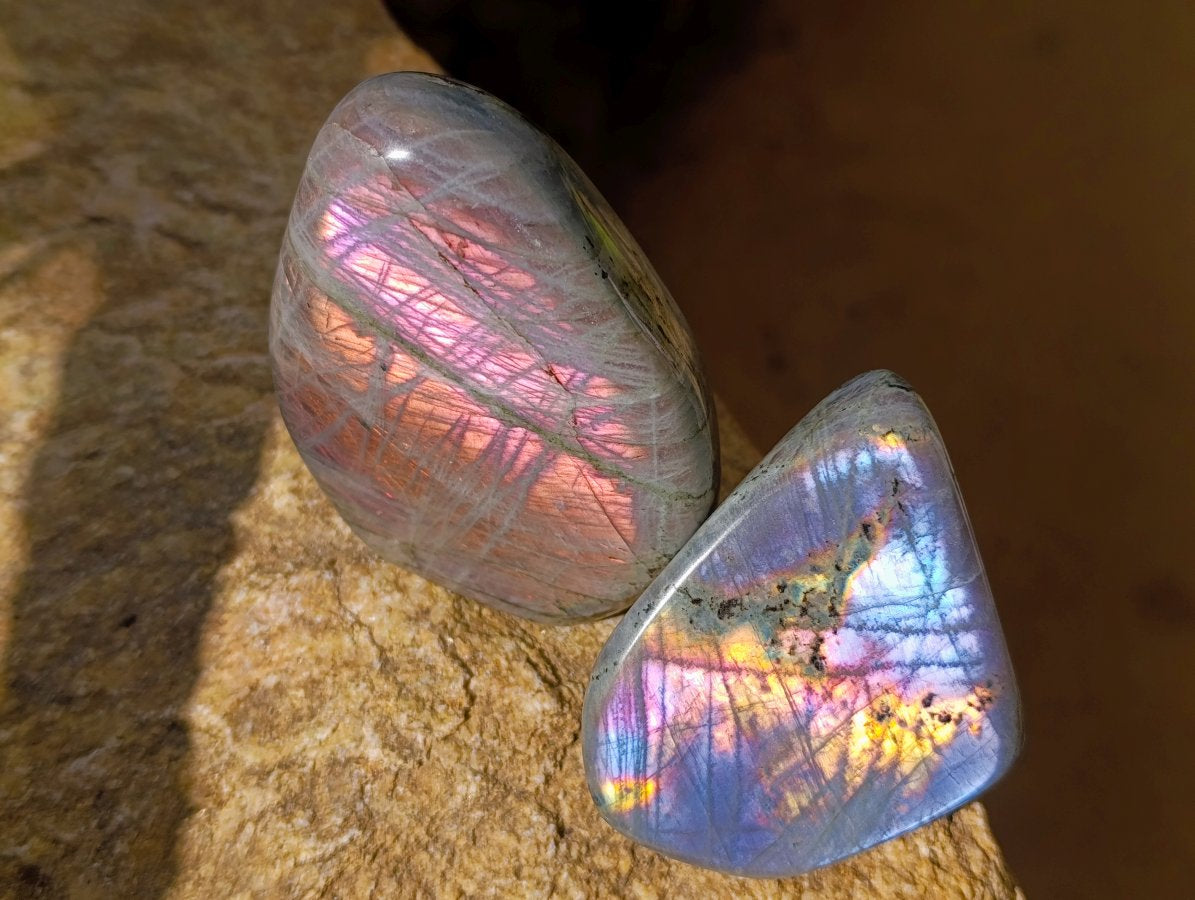 Polished Rare Purple Sunset Flash Labradorite Standing Free Forms x 6 From Madagascar - Toprock Gemstones and Minerals 
