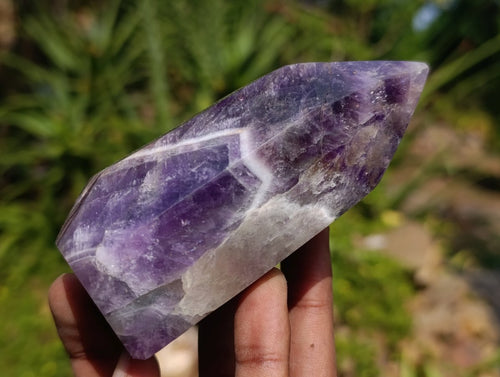 Polished Dark Purple Chevron Amethyst Crystals x 3 From Zambia