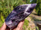 Polished Dark Purple Chevron Amethyst Crystals x 3 From Zambia - Toprock Gemstones and Minerals 