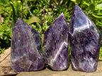 Polished Dark Purple Chevron Amethyst Crystals x 3 From Zambia - Toprock Gemstones and Minerals 