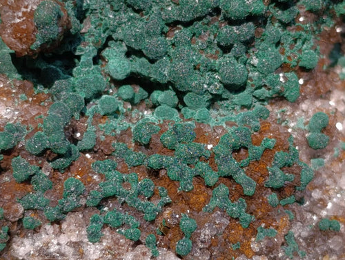 Natural Silky Ball Malachite and Drusy Quartz on Dolomite Specimens x 4 From Mindingi Mine, Kambove, Congo