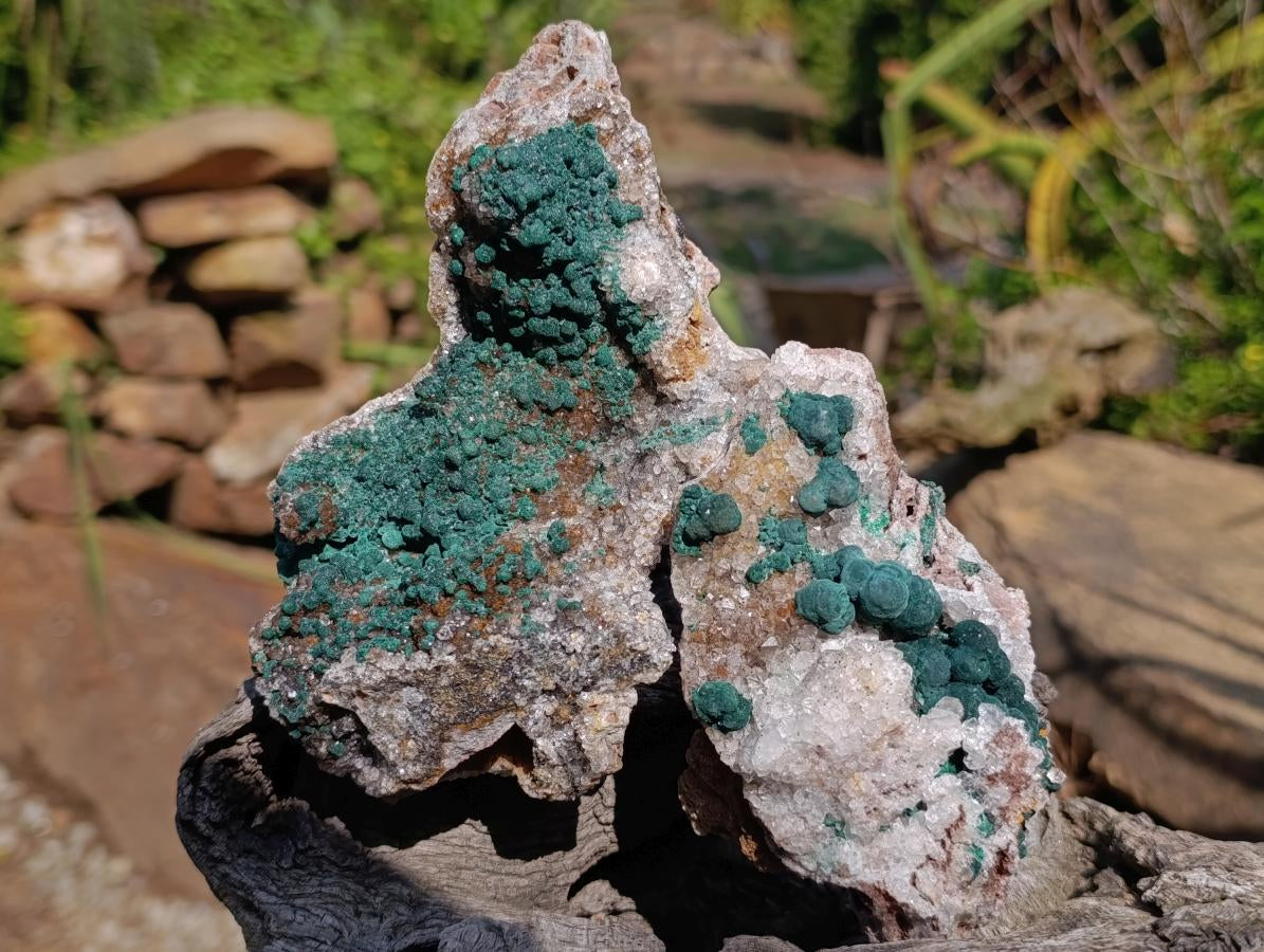 Natural Silky Ball Malachite and Drusy Quartz on Dolomite Specimens x 4 From Mindingi Mine, Kambove, Congo - Toprock Gemstones and Minerals 