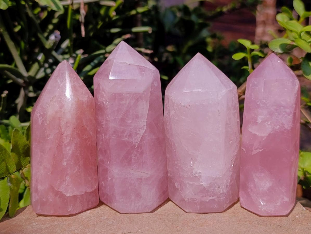 Polished Gemmy Rose Quartz Crystal Points x 4 From Madagascar - Toprock Gemstones and Minerals 