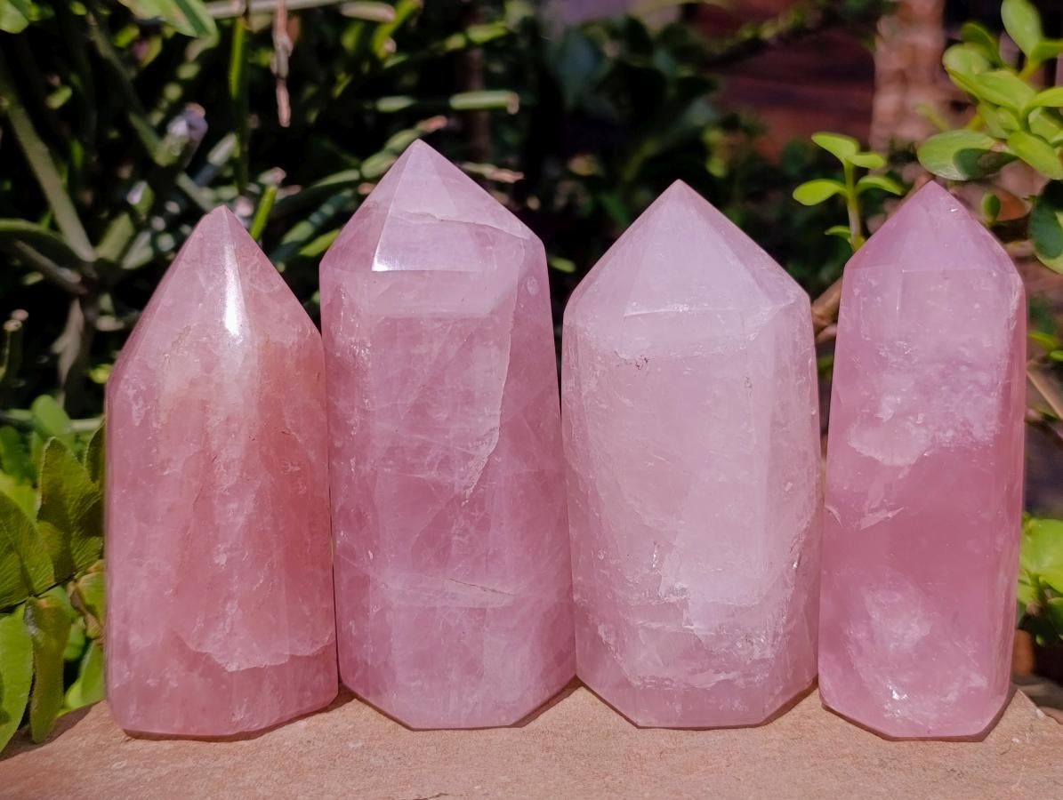 Polished Gemmy Rose Quartz Crystal Points x 4 From Madagascar - Toprock Gemstones and Minerals 