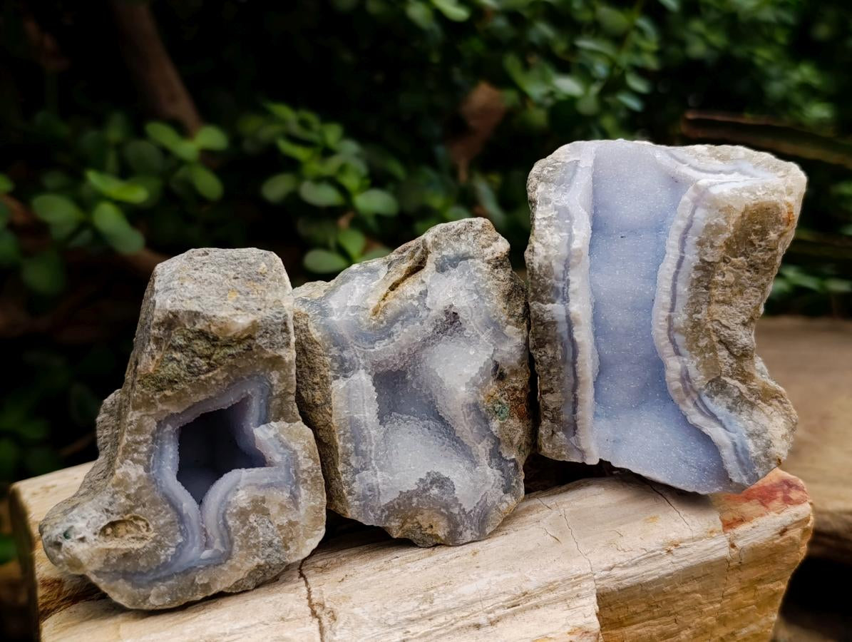 Natural Blue Lace Agate Geode and Cluster Specimens x 12 From Nsanje, Malawi - Toprock Gemstones and Minerals 