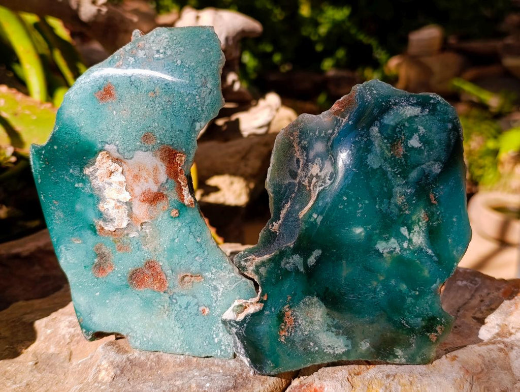 Polished On One Side Mtorolite Chrysoprase Plates x 2 From Mutorashanga, Zimbabwe - Toprock Gemstones and Minerals 