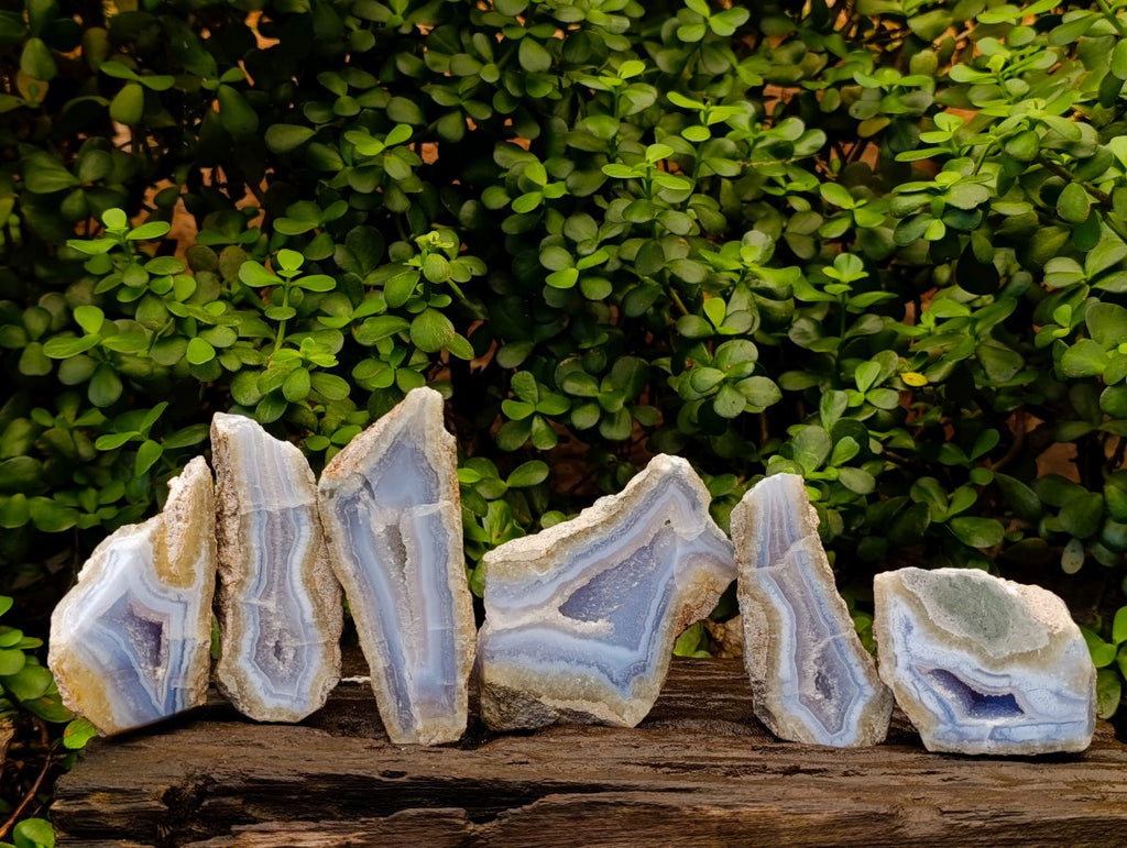 Polished One Side Blue Lace Agate Specimens x 6 From Nsanje, Malawi - Toprock Gemstones and Minerals 