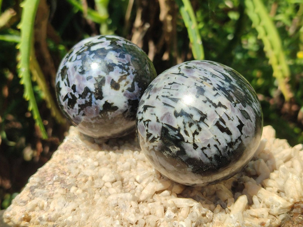 Polished Gabbro 'Merlinite' Spheres x 5 From Ambatofinandrahana, Madagascar - Toprock Gemstones and Minerals 