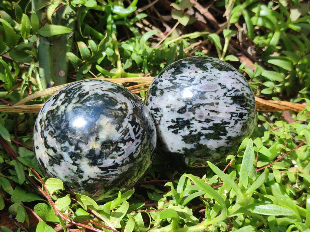 Polished Gabbro 'Merlinite' Spheres x 5 From Ambatofinandrahana, Madagascar - Toprock Gemstones and Minerals 