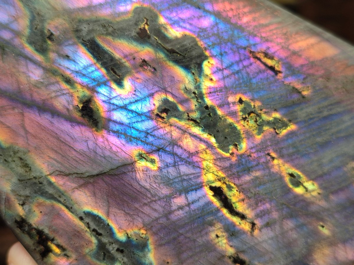 Polished Rare Purple Sunset Flash Labradorite Standing Free Forms x 3 From Madagascar - Toprock Gemstones and Minerals 