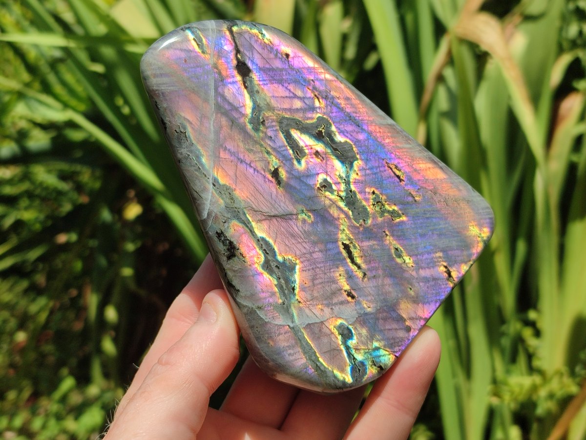 Polished Rare Purple Sunset Flash Labradorite Standing Free Forms x 3 From Madagascar - Toprock Gemstones and Minerals 