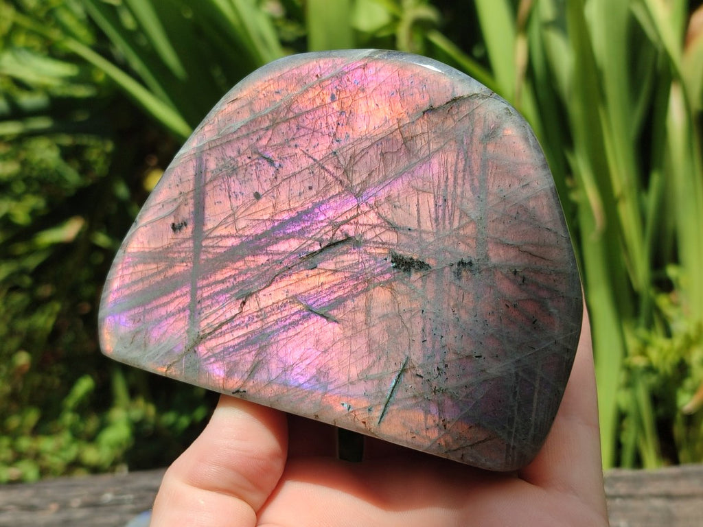 Polished Rare Purple Sunset Flash Labradorite Standing Free Forms x 3 From Madagascar - Toprock Gemstones and Minerals 