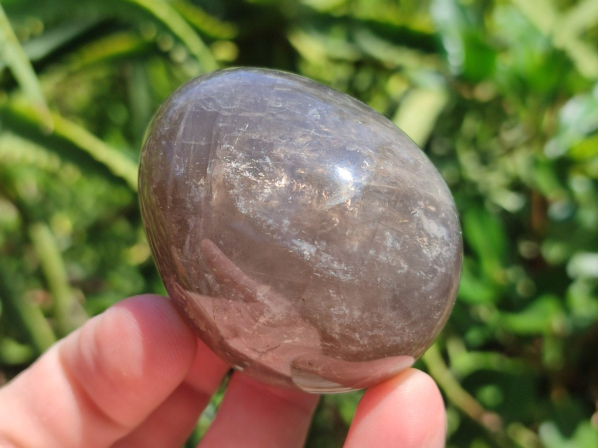 Polished Smokey Window Quartz Eggs x 6 From Madagascar - Toprock Gemstones and Minerals 