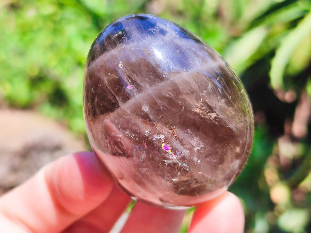 Polished Smokey Window Quartz Eggs x 6 From Madagascar - Toprock Gemstones and Minerals 