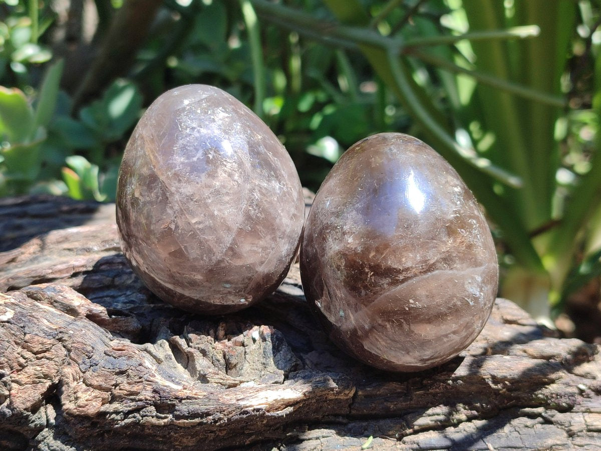 Polished Smokey Window Quartz Eggs x 6 From Madagascar - Toprock Gemstones and Minerals 