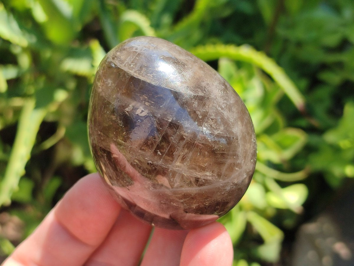 Polished Smokey Window Quartz Eggs x 6 From Madagascar - Toprock Gemstones and Minerals 