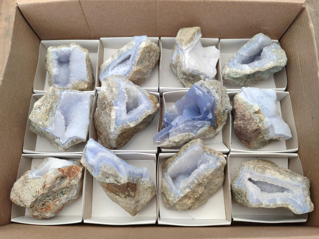 Natural Blue Lace Agate Clusters Specimens x 12 From Nsanje, Malawi - Toprock Gemstones and Minerals 