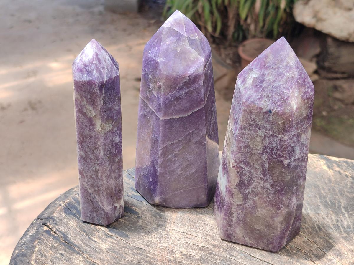 Polished Lepidolite With Pink Rubellite Tourmaline Display Crystals x 3 From Ambatondrazaka, Madagascar - Toprock Gemstones and Minerals 