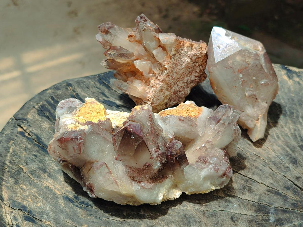 Natural Red Hematoid Quartz Clusters x 3 From Karoi, Zimbabwe - Toprock Gemstones and Minerals 