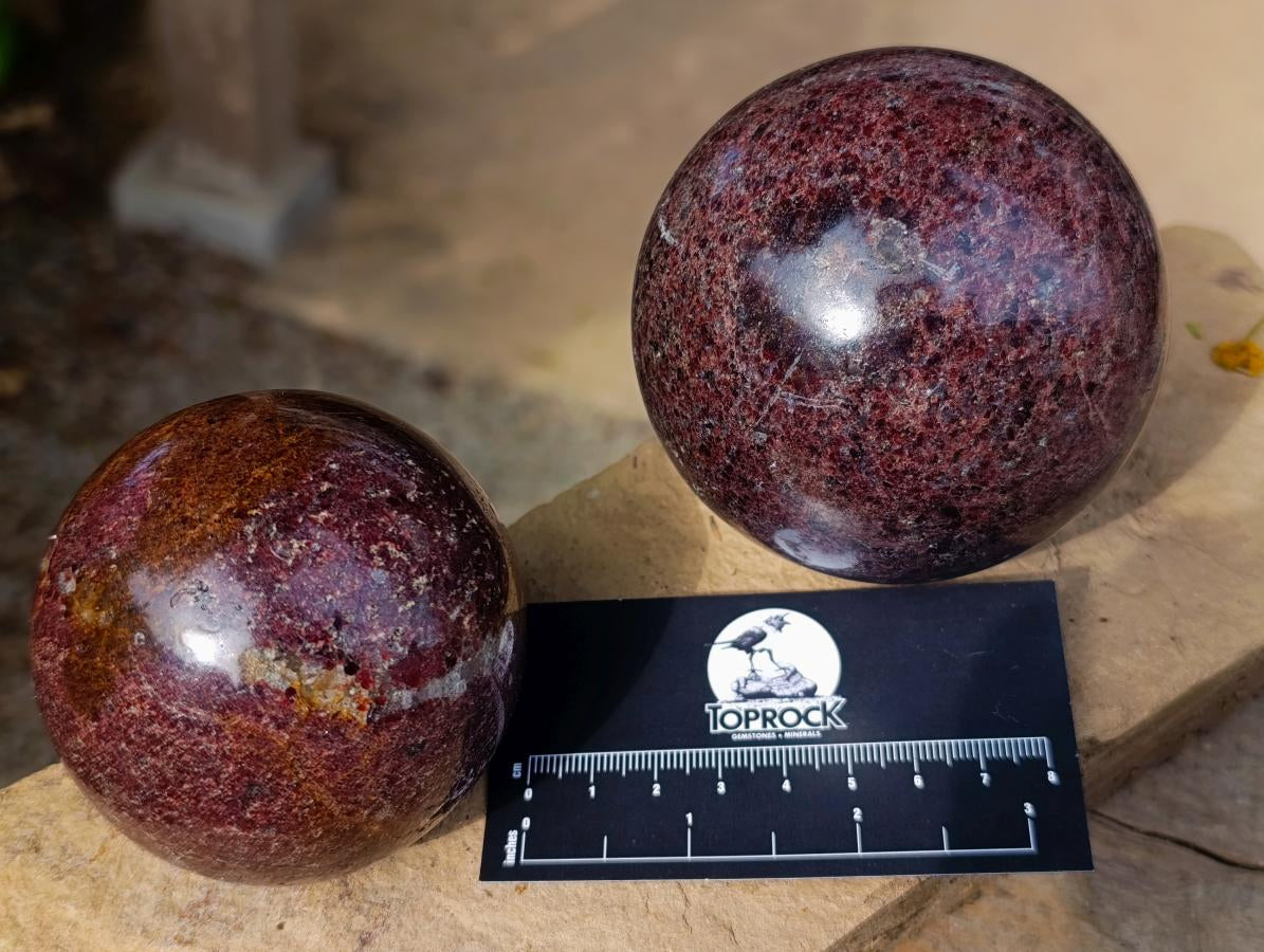 Polished Garnet Spheres x 2 From Mahajanga, Madagascar - Toprock Gemstones and Minerals 