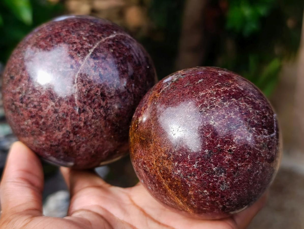 Polished Garnet Spheres x 2 From Mahajanga, Madagascar - Toprock Gemstones and Minerals 