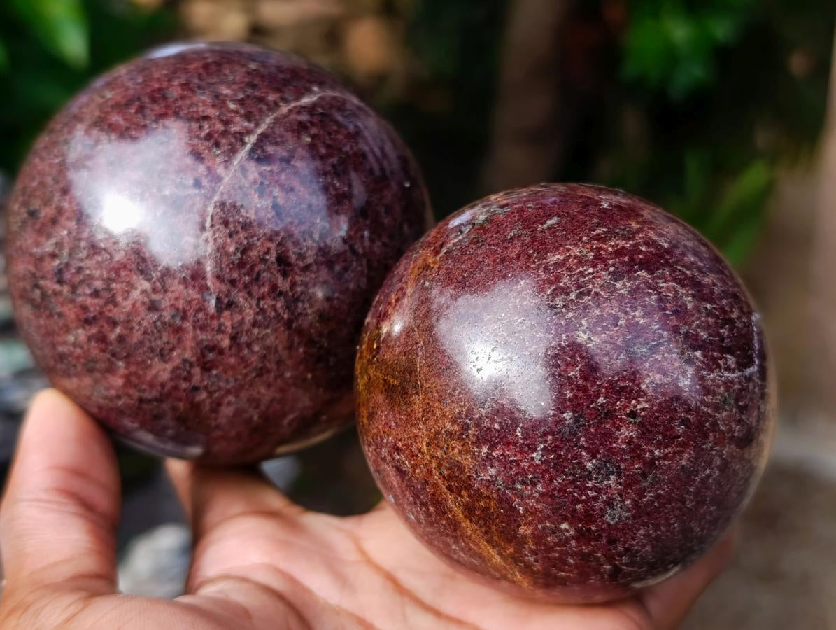 Polished Garnet Spheres x 2 From Mahajanga, Madagascar - Toprock Gemstones and Minerals 